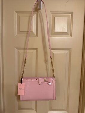 Juicy Couture Light Pink Bow Crossbody with Gold Chain